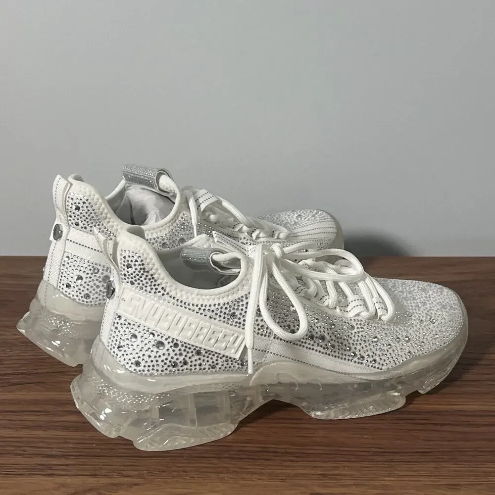 Steve Madden Women’s Size 10 White Rhinestone Crystal Chunky Sneakers NWOB